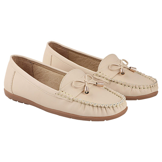 Shoetopia Womens Block Heel Loafers Cream
