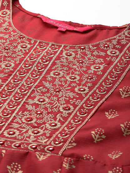 anubhutee Women's Viscose Rayon Ethnic Motifs Embroidered Fuchsia A-Line Kurta