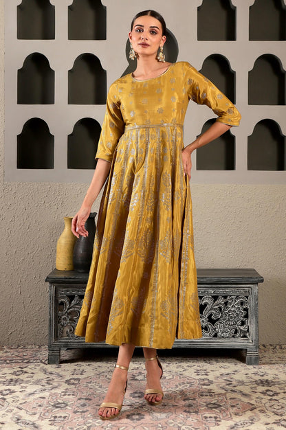 W For Woman Yellow Ethnic Motif Synthetic Maxi Dress With Sequins