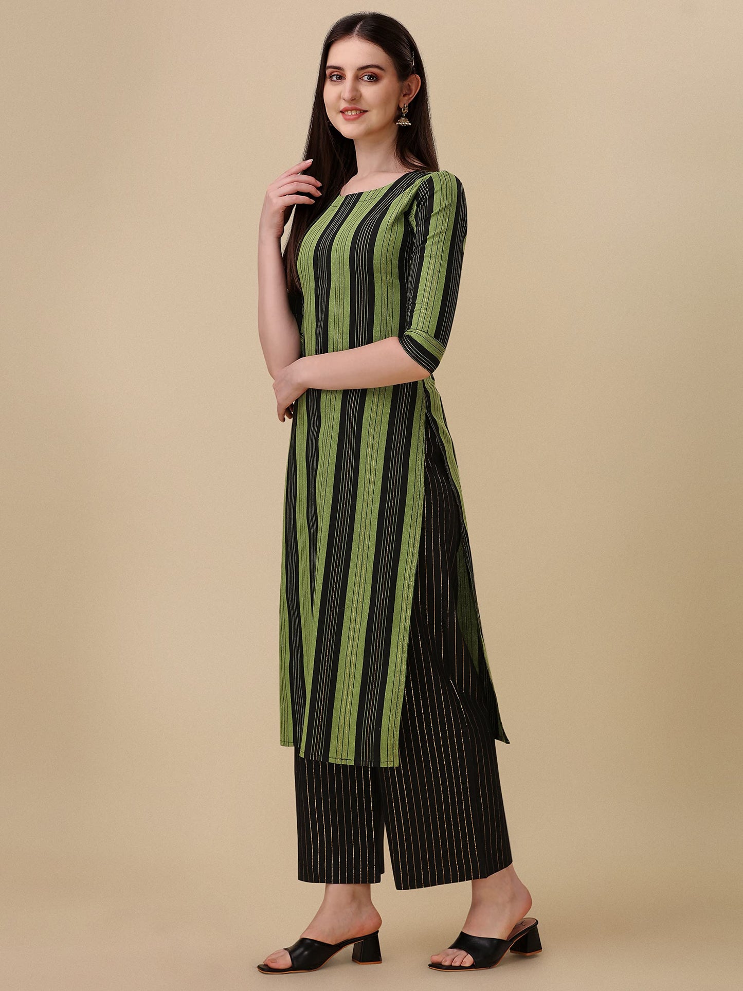Wedani Women's Cotton Round Neck Casual wear Straight Kurta with Palazzo (SKRT512)
