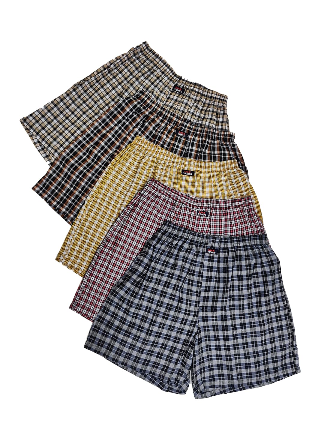 Lux Venus Combed Cotton Cheked Assorted Boxer Shorts For Men Multicolour