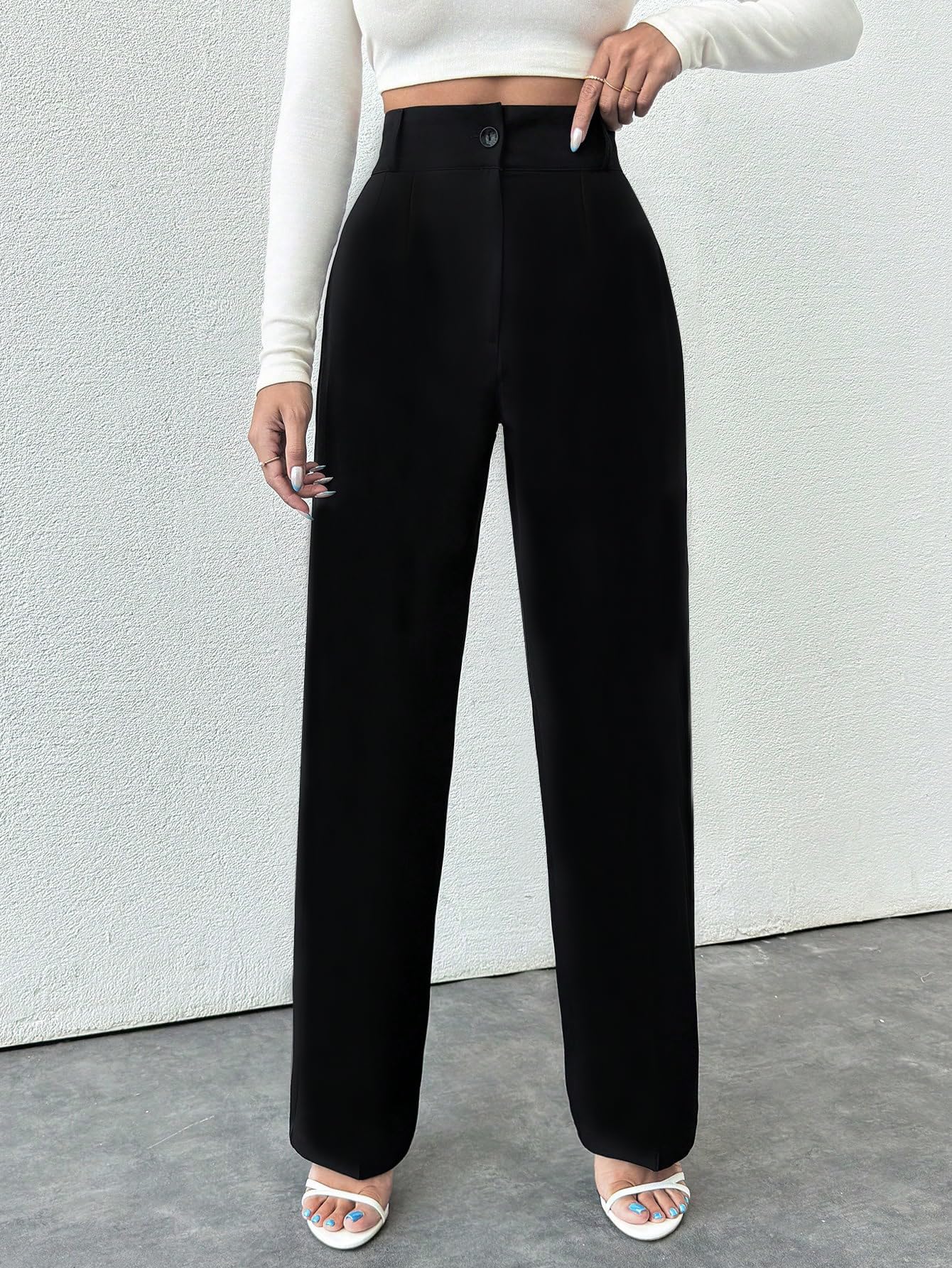 Toochki Tailored Trousers for Women | Womens High-Waisted Pant | Korean Bottom Wear Trouser Black