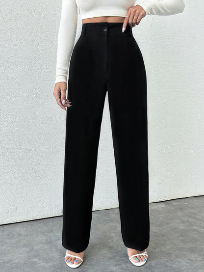 Toochki Tailored Trousers for Women | Womens High-Waisted Pant | Korean Bottom Wear Trouser Black