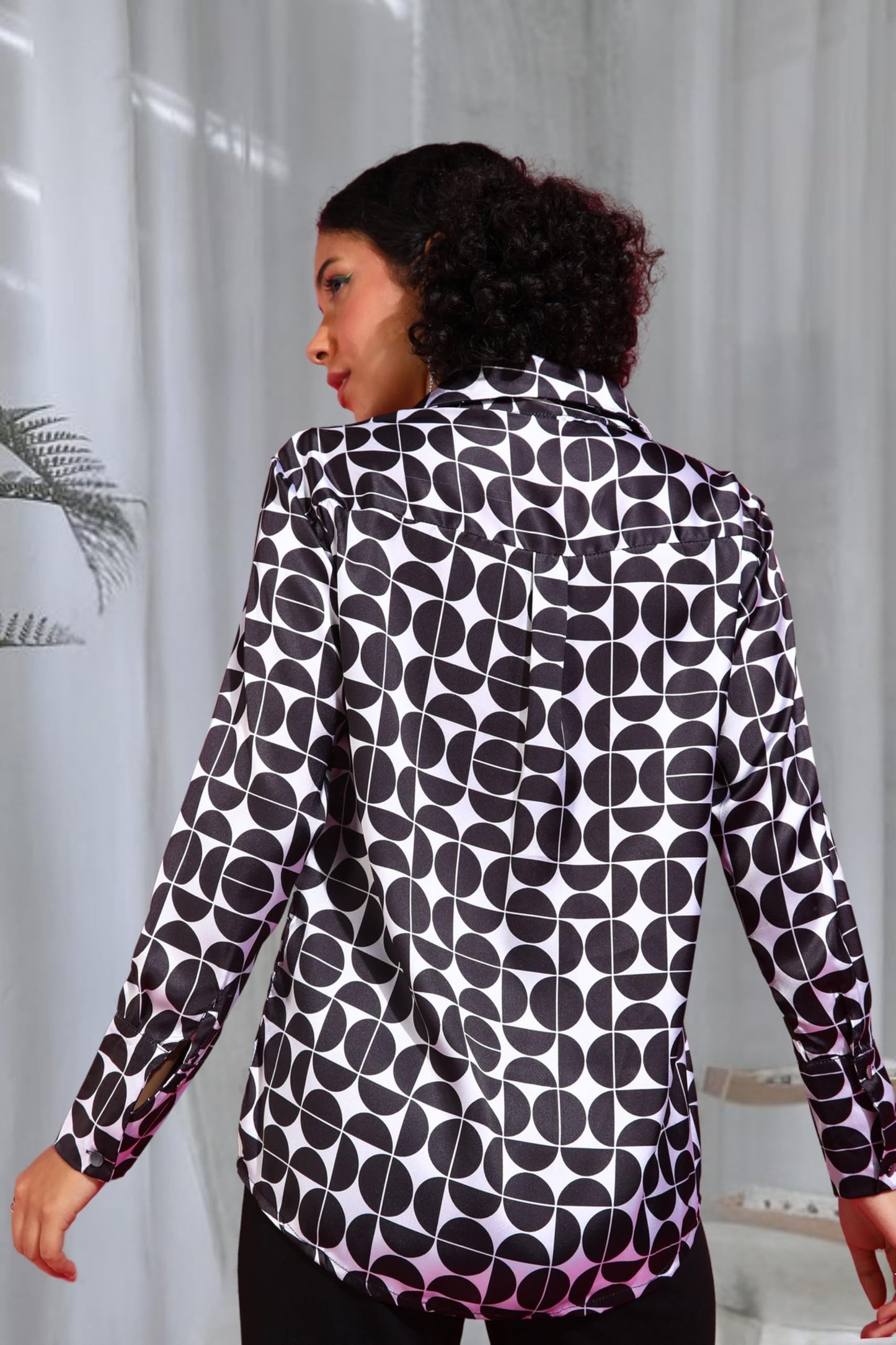 POPWINGS Printed Full-Sleeves Regular-Fit Satin Printed Shirt for Women Stylish Western Casual Wear