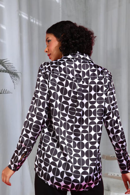 POPWINGS Printed Full-Sleeves Regular-Fit Satin Printed Shirt for Women Stylish Western Casual Wear