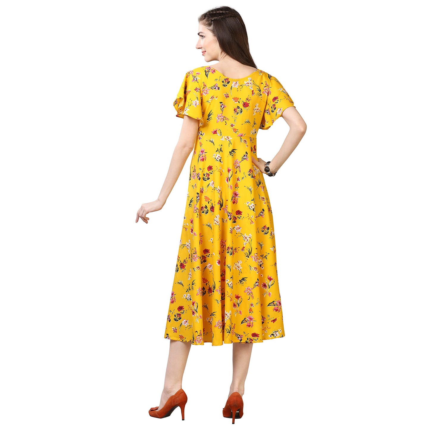 Oomph! WomenS Western & Fusion Wear Midi Dresses For Women, Beach, Yellow - Md53