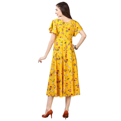 Oomph! WomenS Western & Fusion Wear Midi Dresses For Women, Beach, Yellow - Md53
