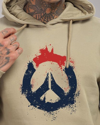 ADRO Men's Cotton Peace Design Hooded Neck Printed Hoodie Sweatshirt (H-M-PC-CH_Beige)