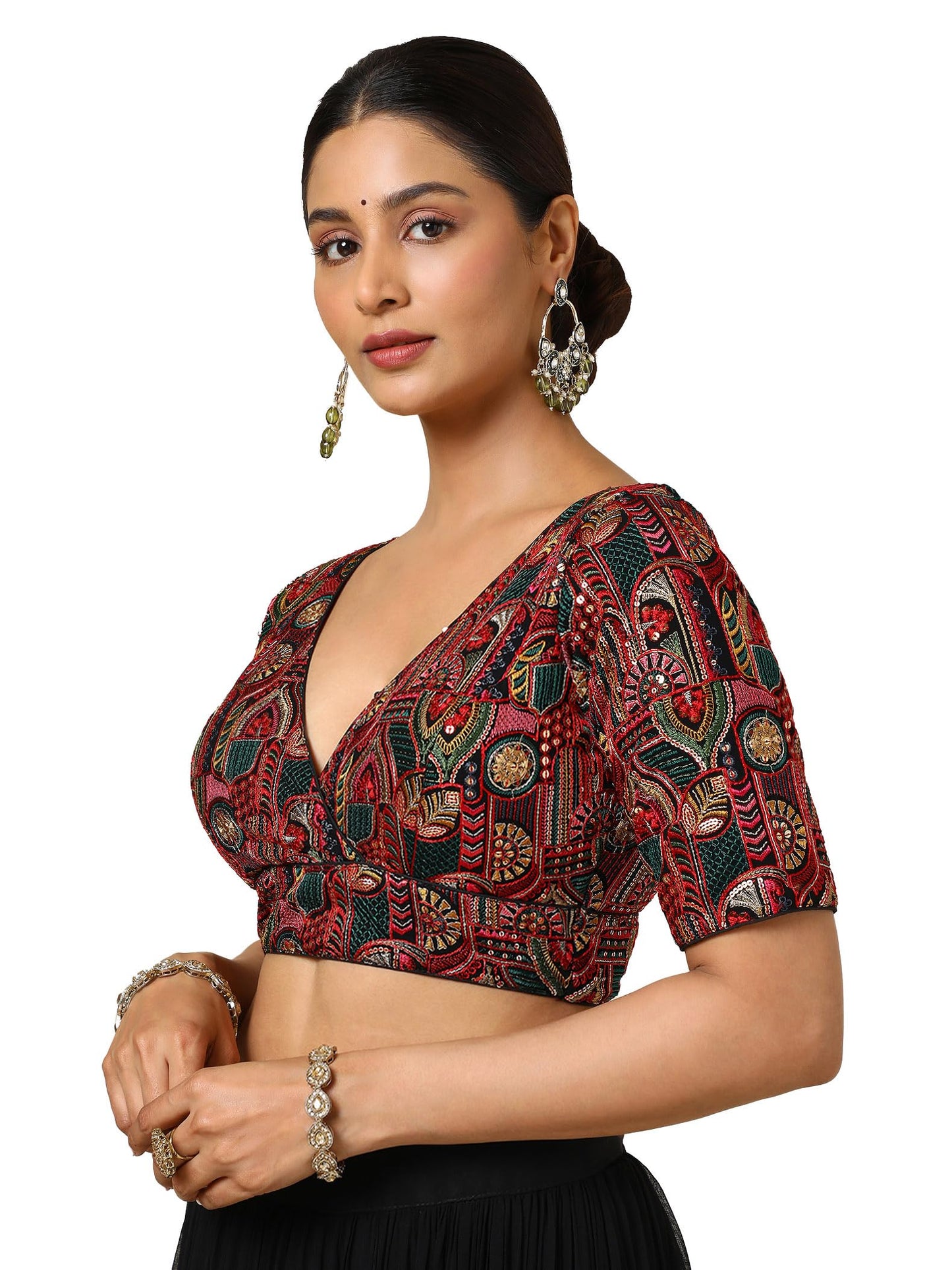 Soch Womens Black Georgette Embroidered Padded Blouse With Sequins