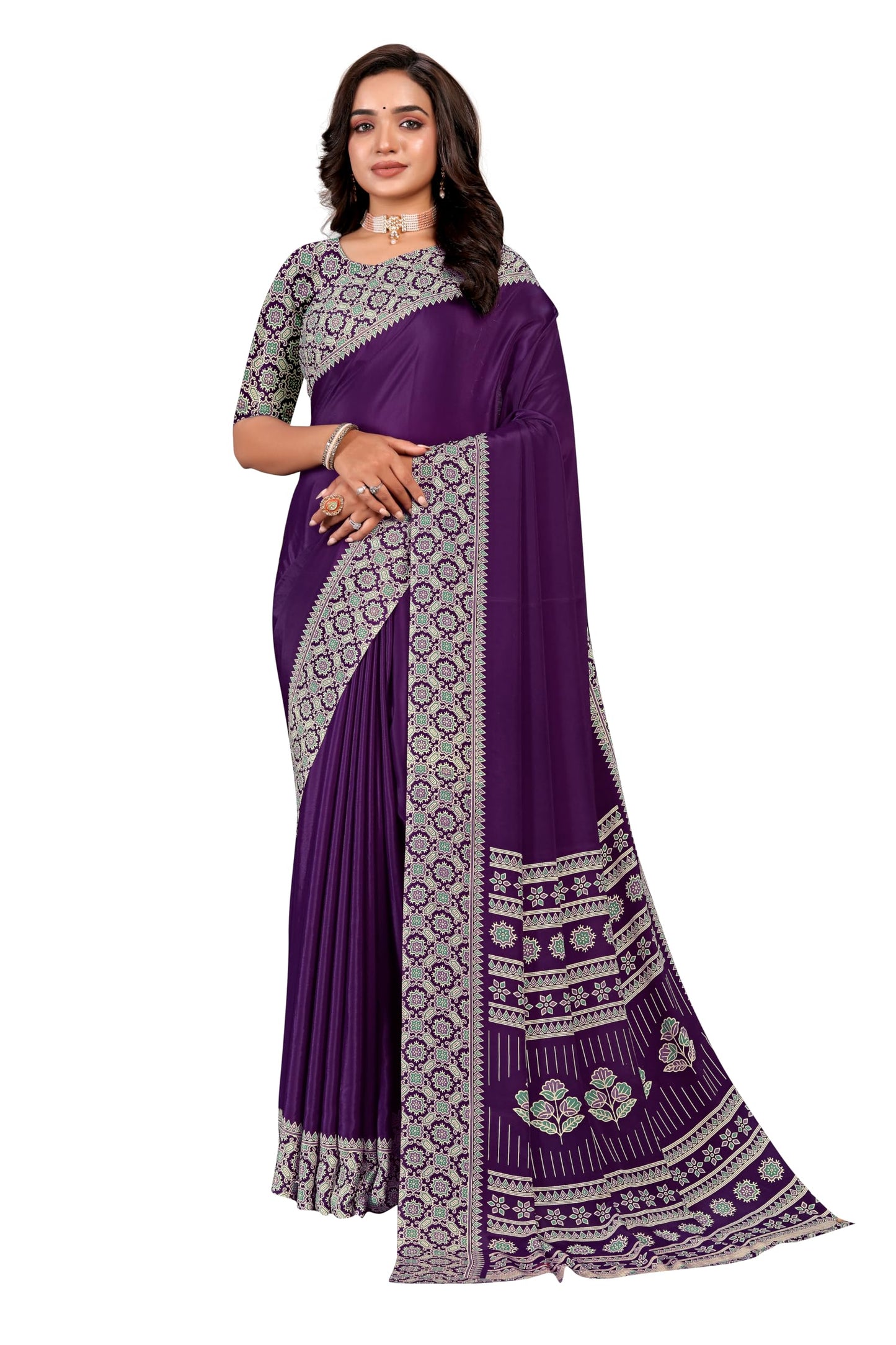 Vimla WomenS Premium Crepe Silk Saree With Unstitched Blouse Piece Floral Pattern And Plain Weave Type