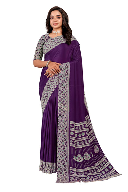 Vimla WomenS Premium Crepe Silk Saree With Unstitched Blouse Piece Floral Pattern And Plain Weave Type