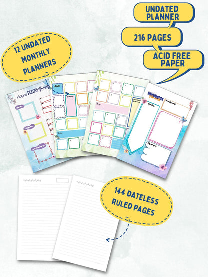 Doodle | The Happiness 2024 Wiro Bound Planner with 100+ Stickers | A5 | Hard Bound | Undated | Yearly, Monthly, Daily Planner D