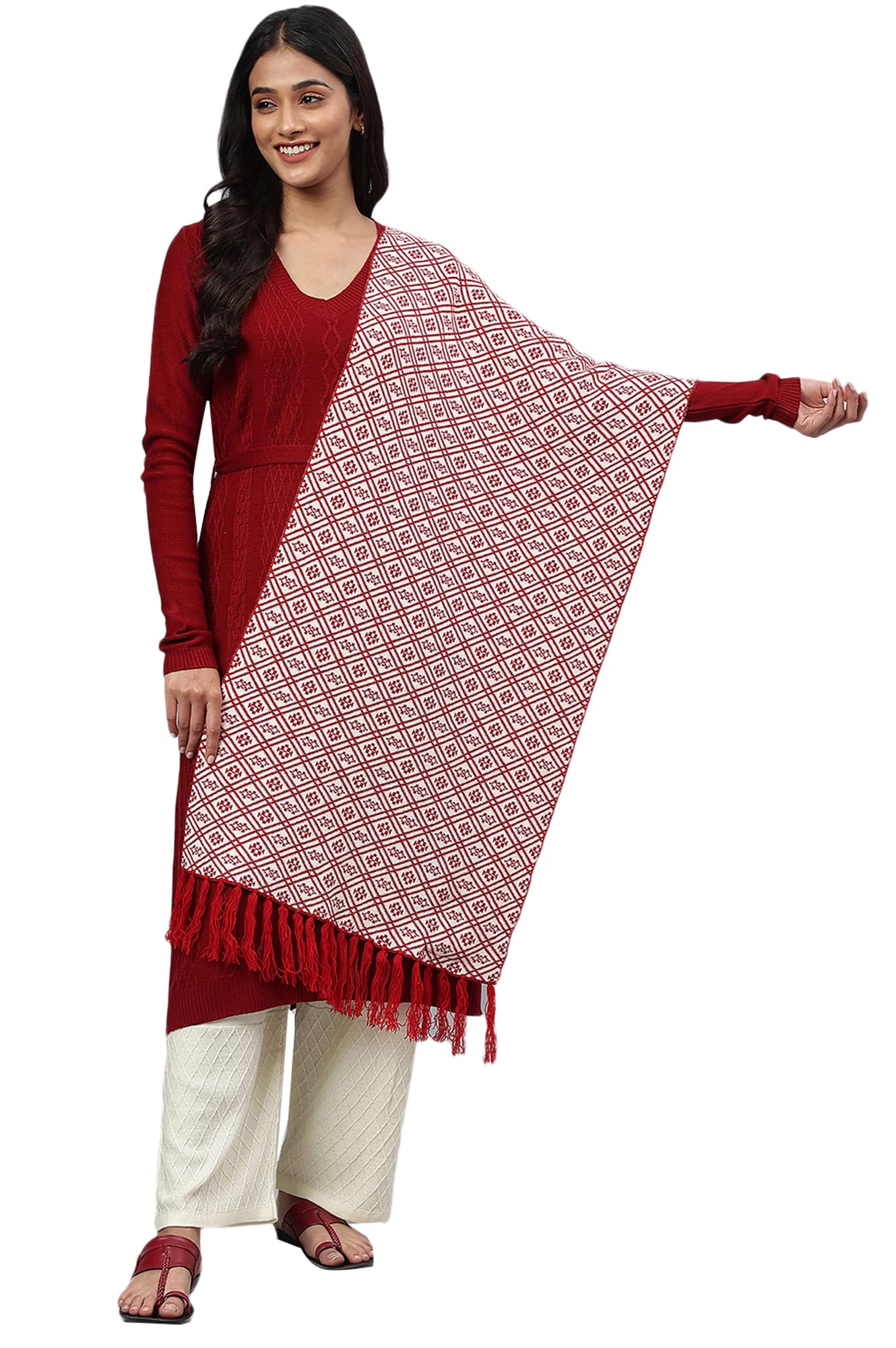 Red Yarn-Dyed Women'S Muffler