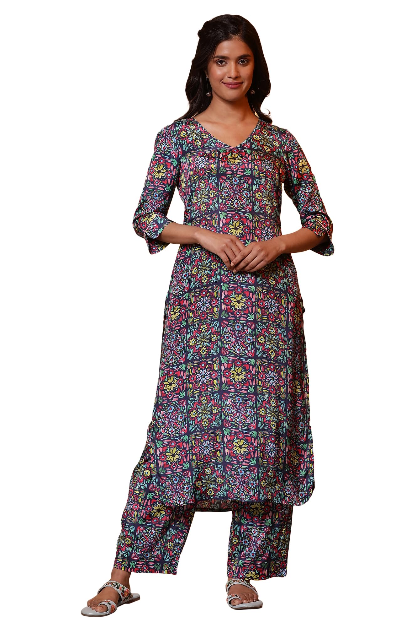 Aurelia WomenS Viscose Floral Regular Kurta (24Fea15220_Blue