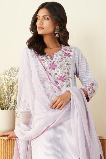 GoSriKi Women's Kurta Set with Trousers & Dupatta, Green, Large, Model FARIGUP-GS