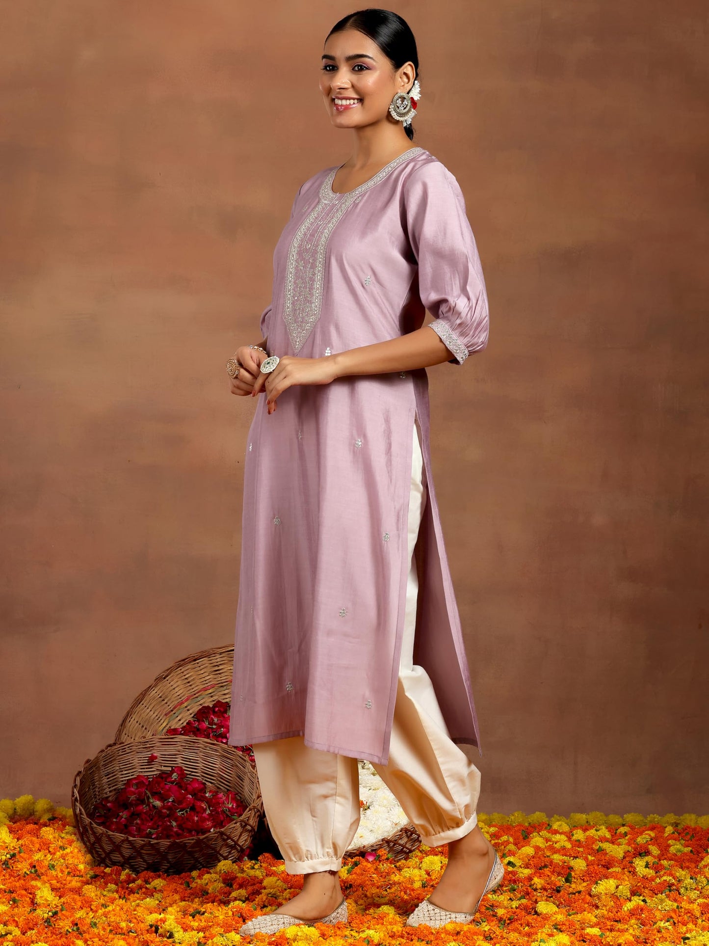 Libas WomenS Silk Straight Kurta (G2738_Purple