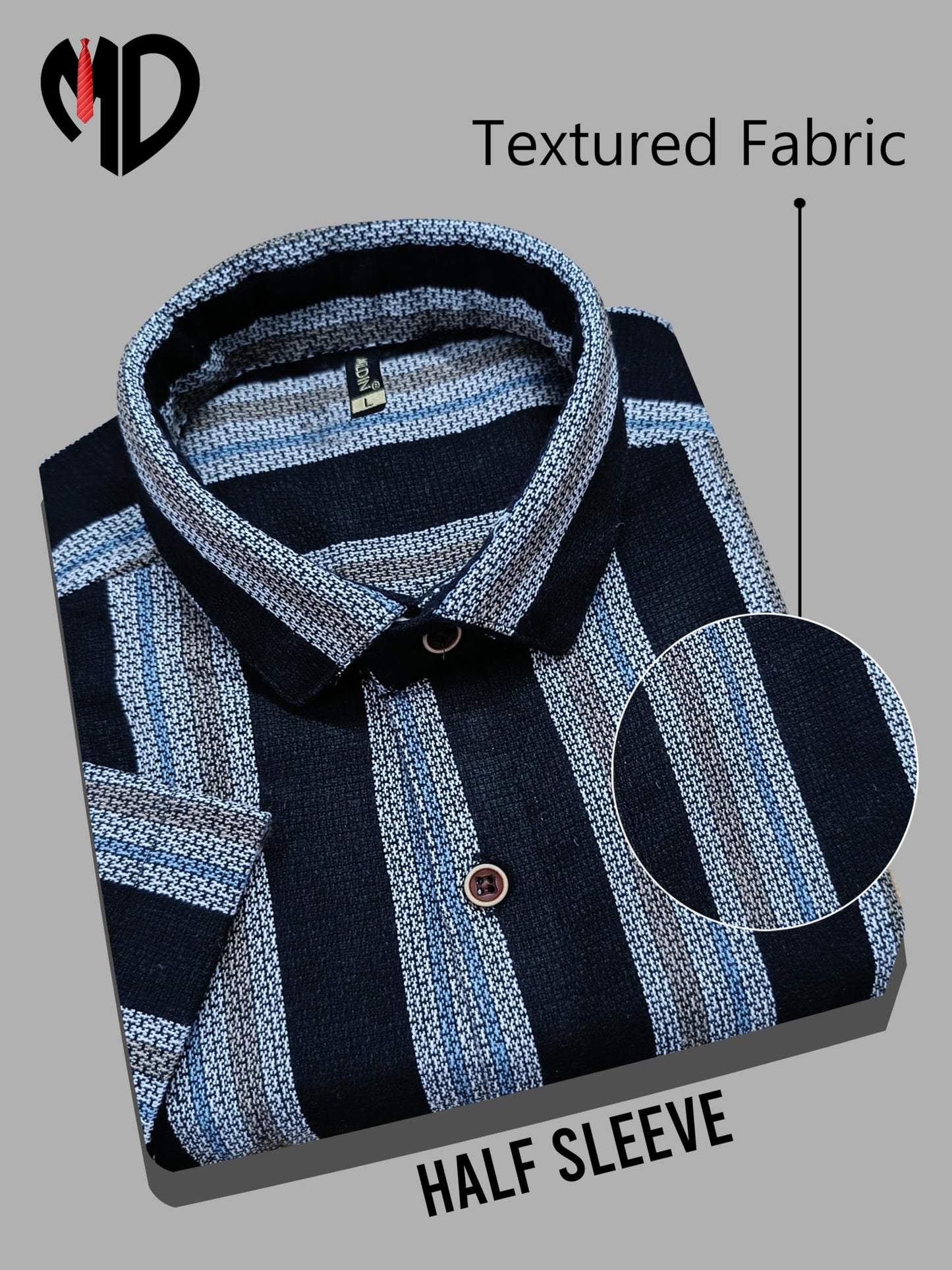 Mildin MenS Cotton Blend Striped Printed Shirt With Spread Collared Neck Half Sleeve Button Closure Regular Fit Straight Standa