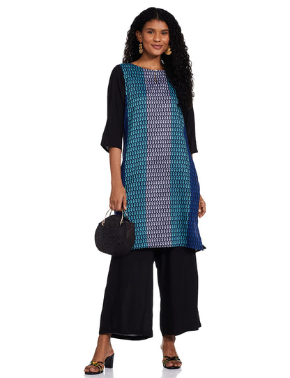 W for Woman Women's Round Neck Kurta-Yarn Dyed 38 L 3/4 SLV with Parallel Pant