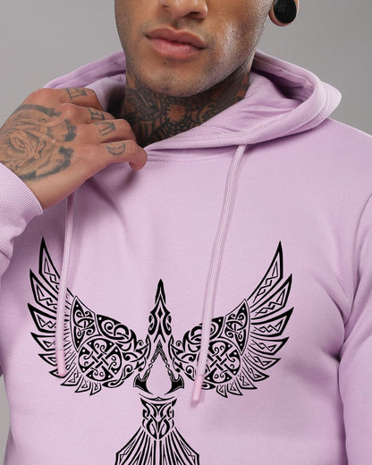 ADRO Men's Cotton Neck Hooded Sweatshirt (H24-BIRD-PU_Lavender