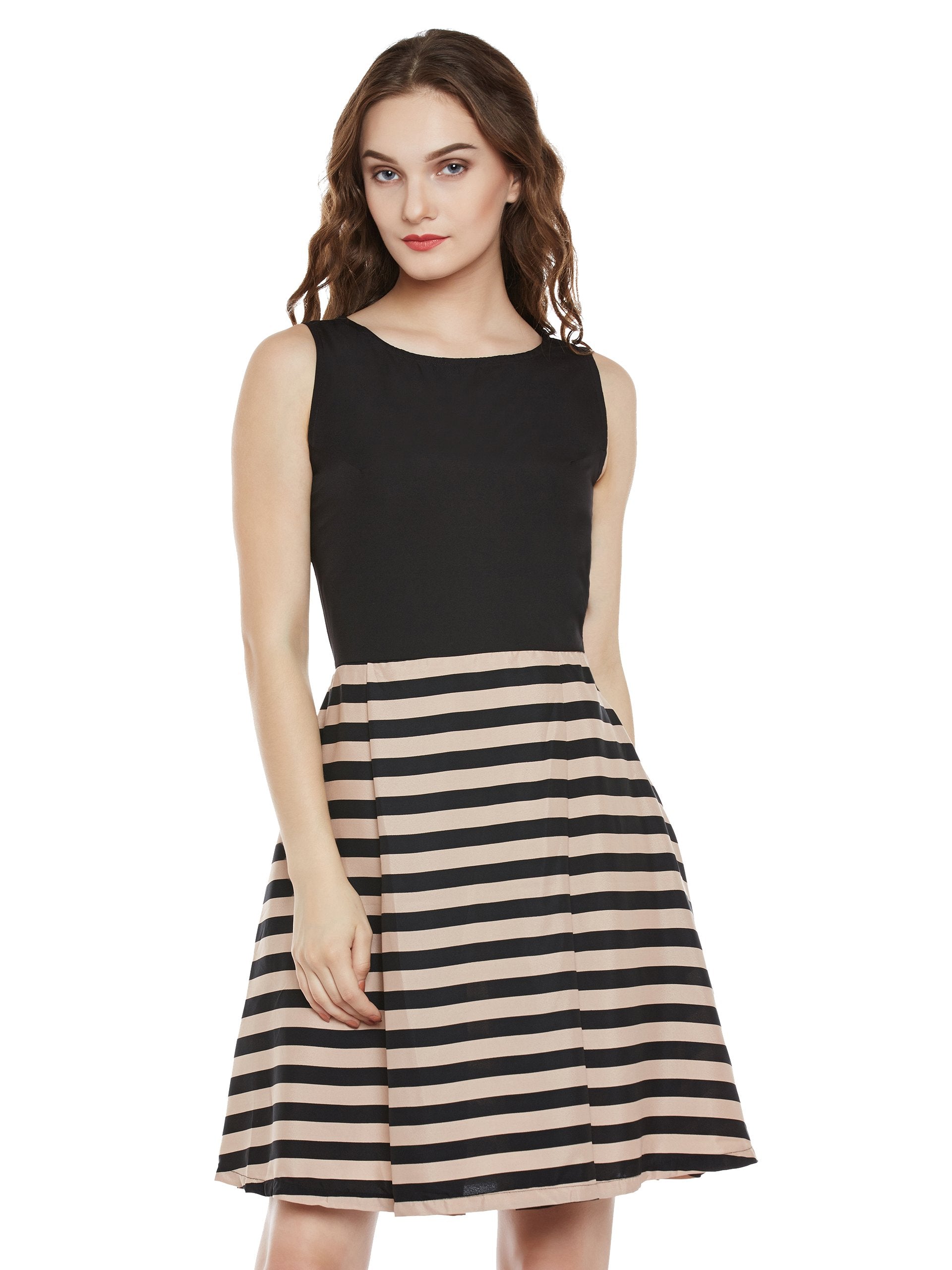 Miss Chase WomenS Multicolored Striped Mini Skater Dress(Mcss17D09-16-171-03,Multicolor-Black-Base,Small)