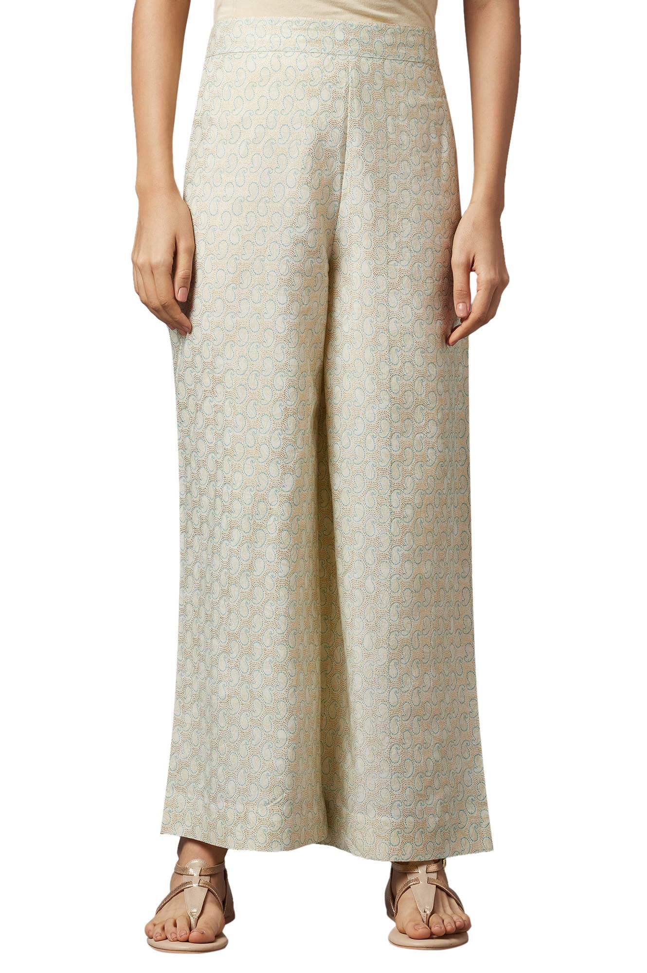 Aurelia White Paisley Printed Palazzo Ethnic Bottomwear For Women