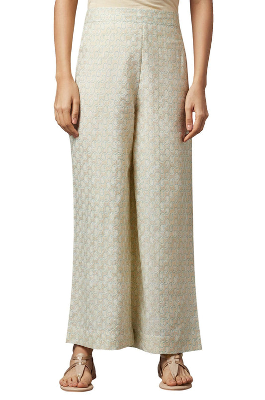 Aurelia White Paisley Printed Palazzo Ethnic Bottomwear For Women