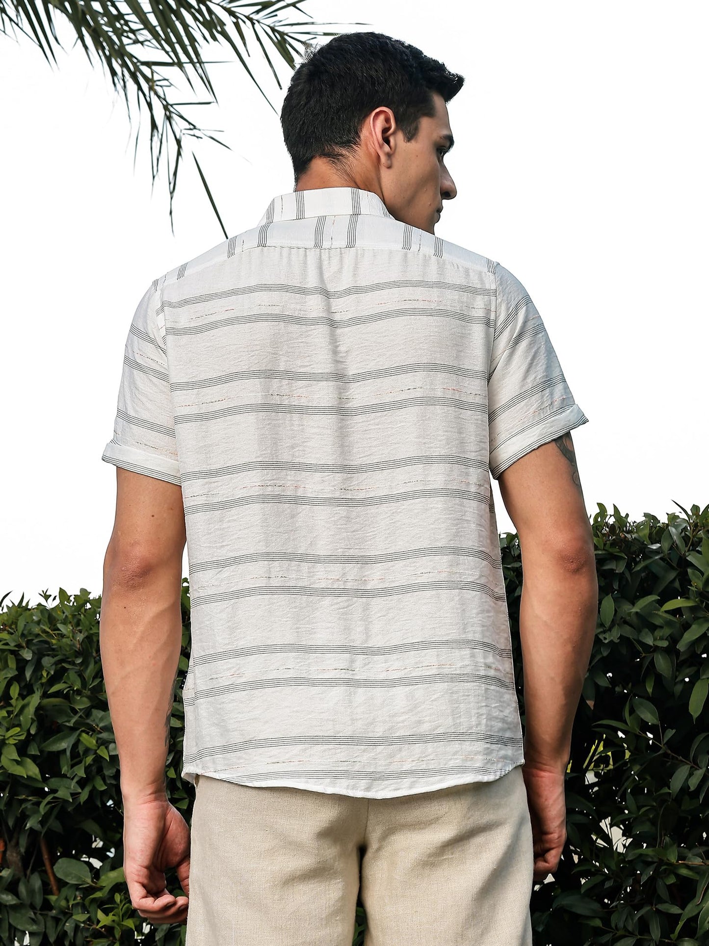 Thomas Scott Mens | Stripes | Short Sleeve | Spread Collar | Premium Polycoton Material | Slim Fit | Casual | Shirts for Men(TS