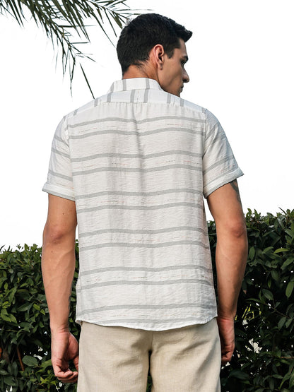 Thomas Scott Mens | Stripes | Short Sleeve | Spread Collar | Premium Polycoton Material | Slim Fit | Casual | Shirts for Men(TS