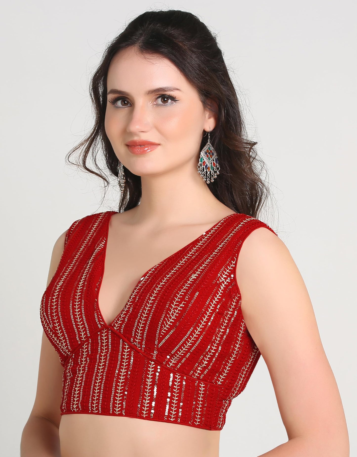 Pujia Mills WomenS Indian Ethnic Wear Sabyasachi Sequence With Dhaga Embroidered Zari Work Sweetheart Neck Blouse Sleeveless Re