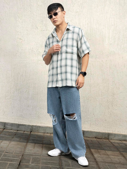 Hubberholme Men Cotton Short Sleeves Oversized Checked Shirt 3