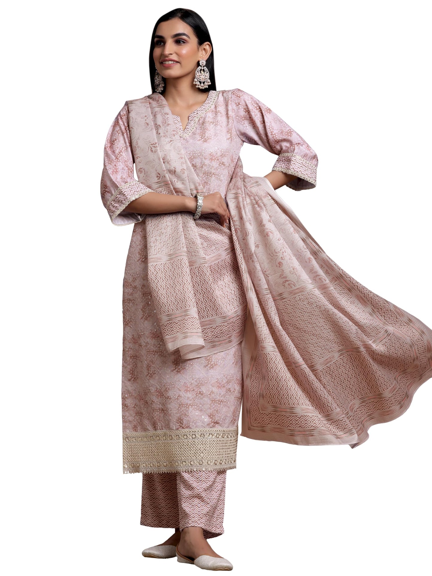 Libas WomenS Cotton Blend Kurta Set (35377_Beige