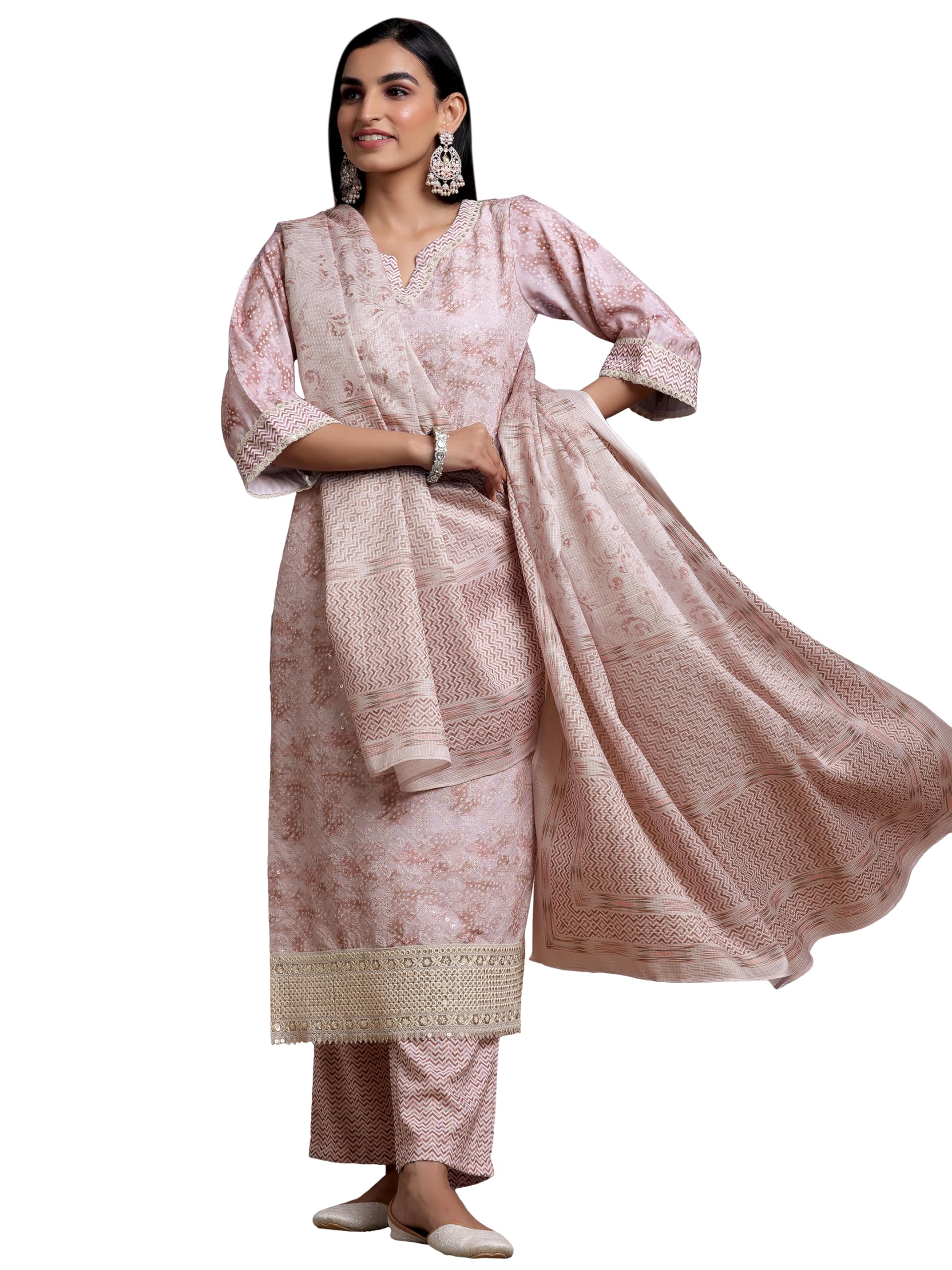 Libas WomenS Cotton Blend Kurta Set (35377_Beige