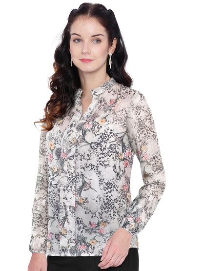 Toochki WomenS Grey Georgette Botanical Print Straight Western Top | Winter Top | Western Top | Top For Women | Latest Women To