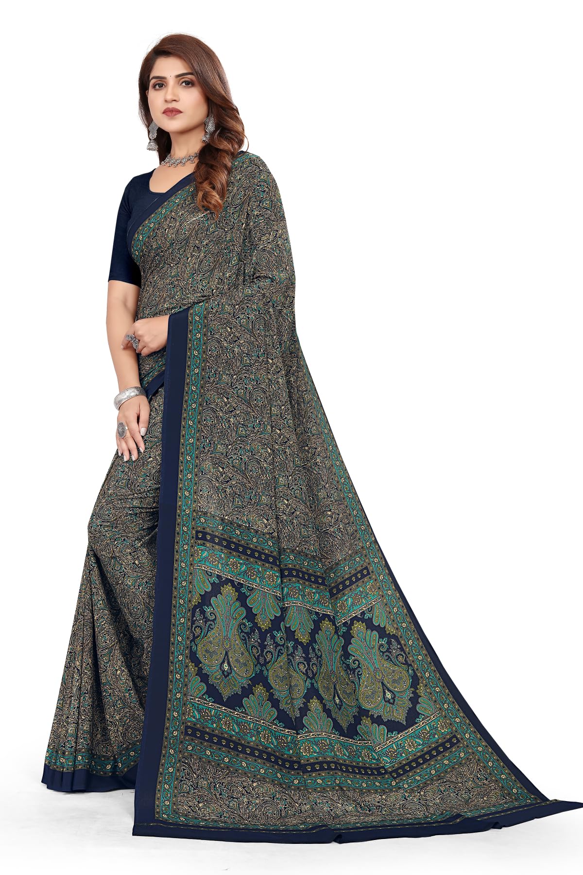 Vimla WomenS Crepe Silk Printed Uniform Unstitched Salwar Suit And Saree With Unstitched Blouse Piece | Crepe Silk Sarees For W