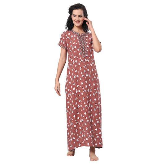 Evolove WomenS 100% Rayon Supersoft With Beautiful Embroidery Long Maxi Night Gown Nighty Dress With Pocket, Most Comfortable A