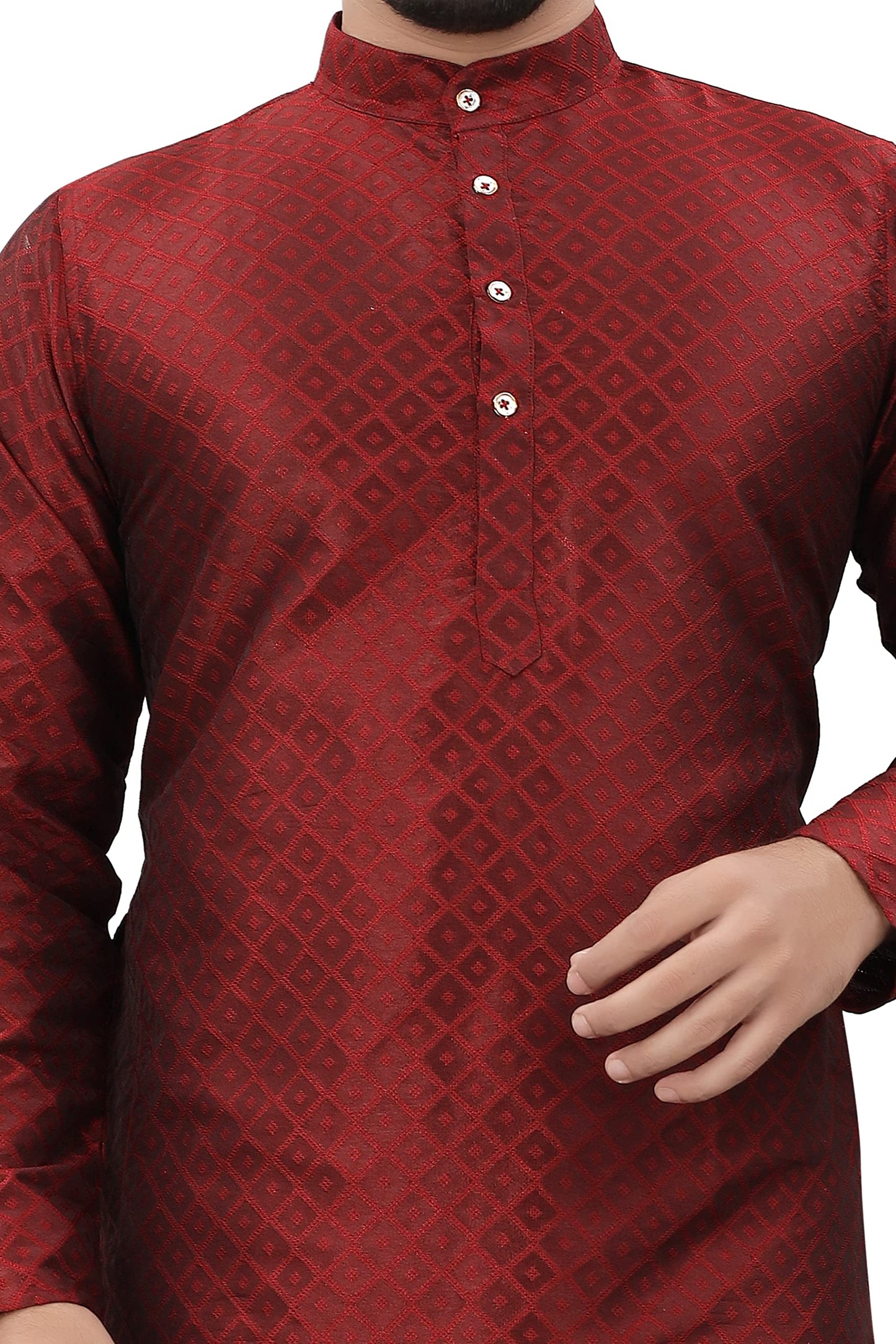 More & More Mens Cottan Blend Kurta Maroon