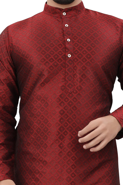 More & More Mens Cottan Blend Kurta Maroon