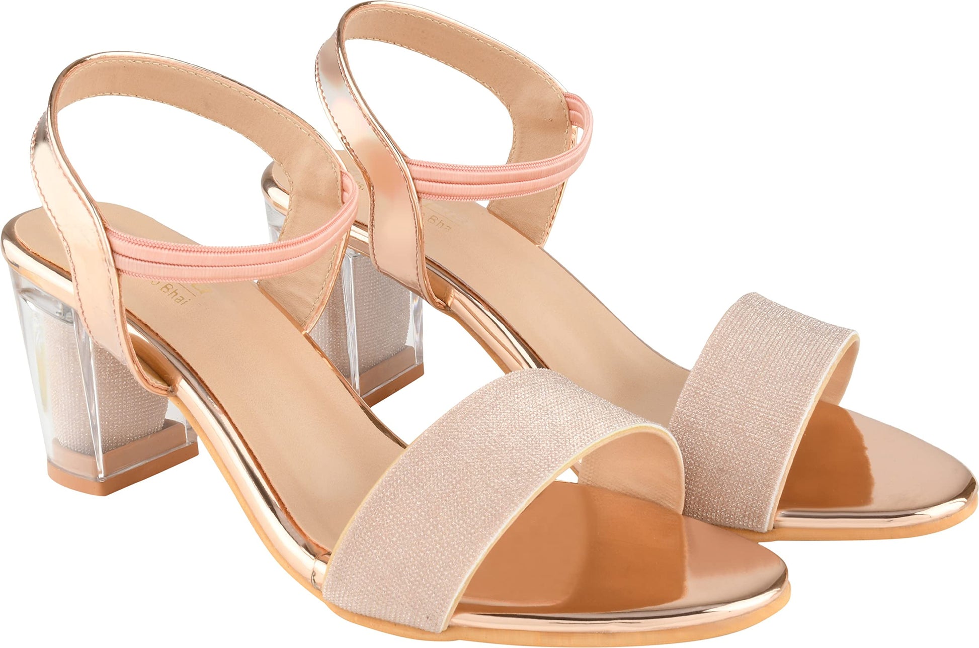 Shoetopia WomenS & GirlS Copper Transparent Block Heels Sandals