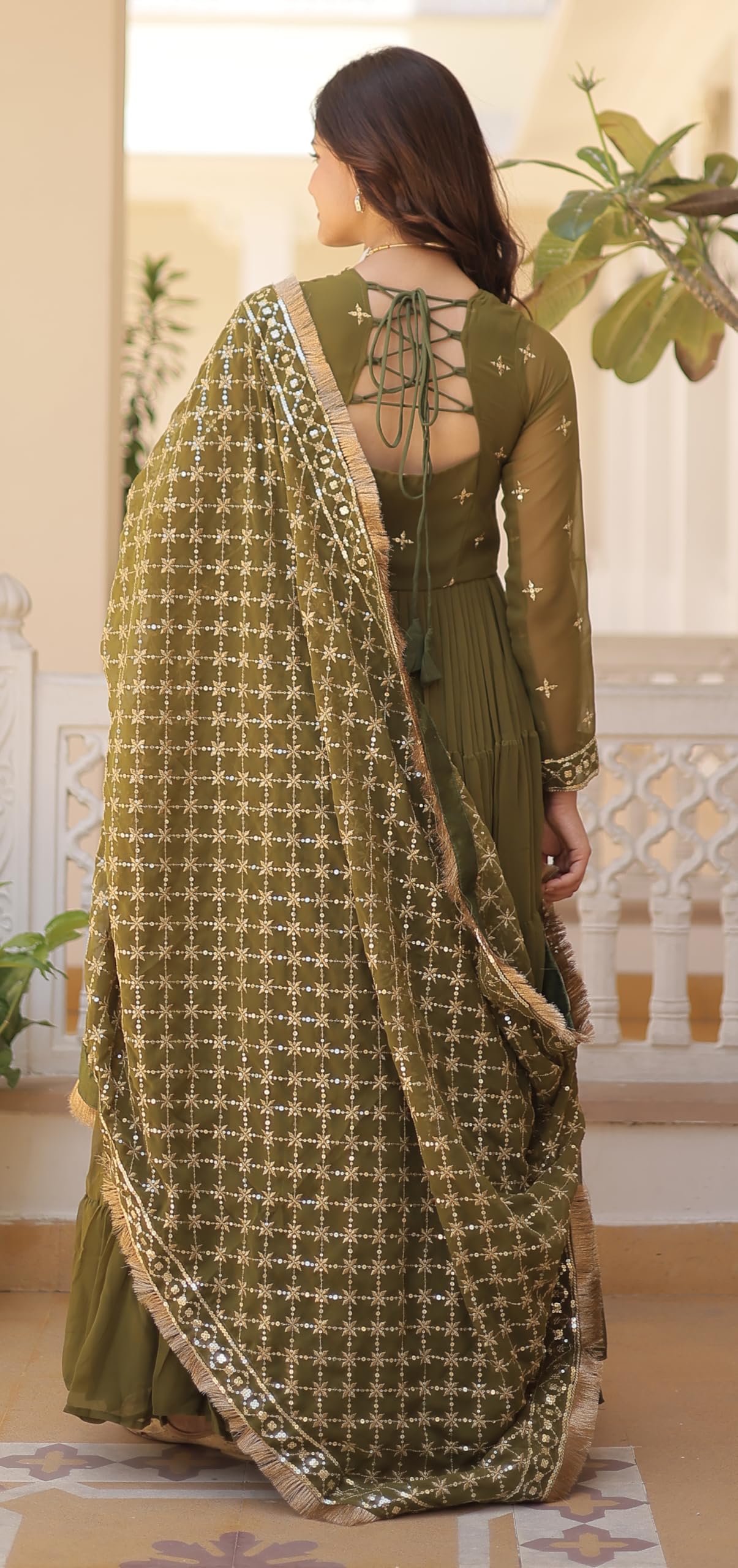Fashion Basket WomenS Georgette Anarkali Dress Green