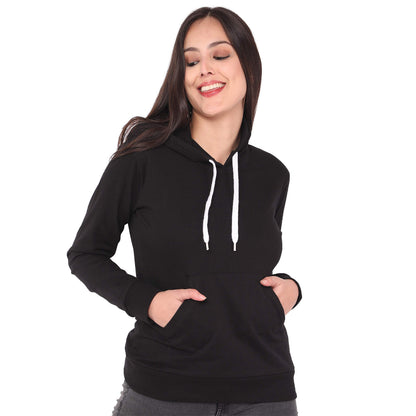 Juneberry Cotton Fleece Black Hooded Sweatshirt For Women/Girls