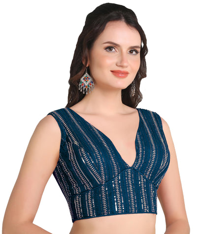 Pujia Mills WomenS Indian Ethnic Wear Sabyasachi Sequence With Dhaga Embroidered Zari Work Sweetheart Neck Blouse Sleeveless Re