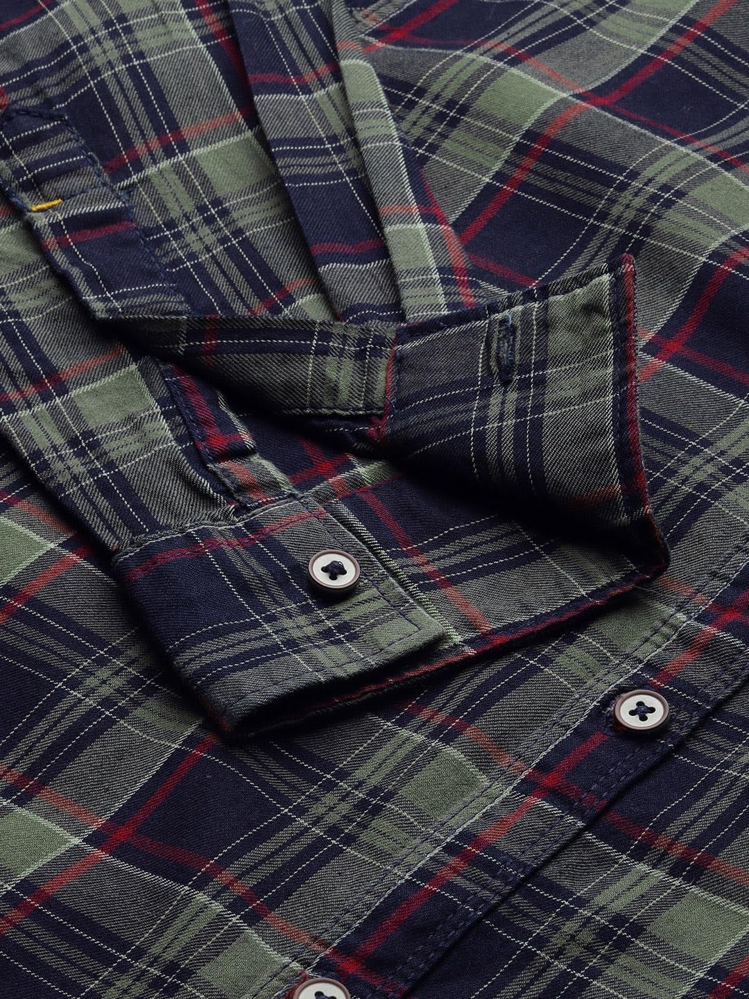 The Indian Garage Co Mens Regular Fit Navy & Olive Cotton Shirt