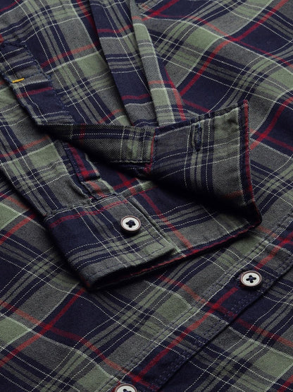 The Indian Garage Co Mens Regular Fit Navy & Olive Cotton Shirt