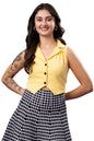 POPWINGS Lime Yellow Solid Button Clousre V Neck Sleeveless Waistcoat Crop Top