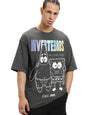 Bewakoof Official Spongebob Merchandise Mens Graphic Print Oversized Fit Half Sleeve Round Neck Cotton Jersey T-Shirt_648703_Gr