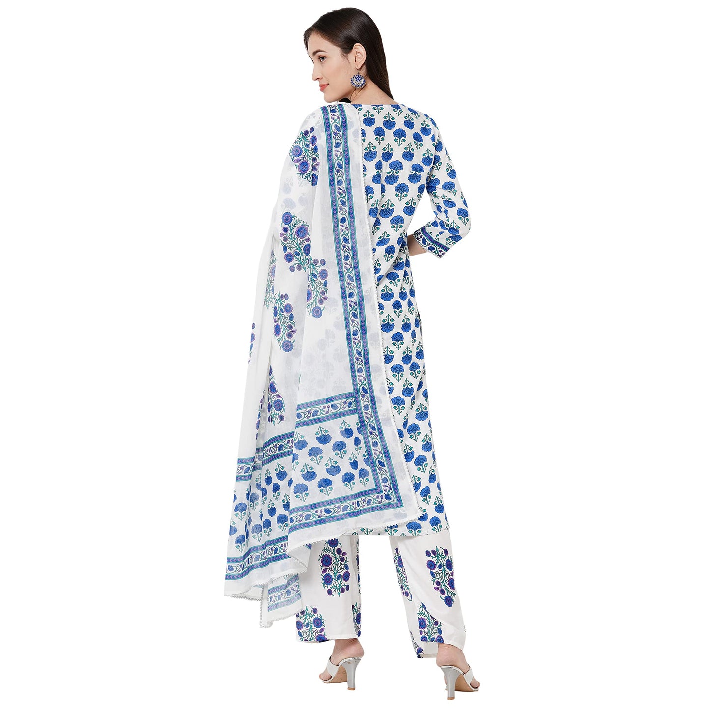 ANNI DESIGNER Women's Rayon Cotton Printed Kurta with Palazzo and Dupatta