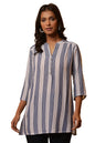 Aurelia Women Blue Striped Rayon Straight Kurti_24FEA30470_XS