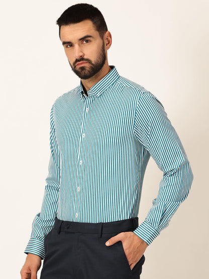 Thomas Scott 100% Cotton Full Sleeves Button-Down Collar Slim Fit Formal Shirt for Mens Turquoise