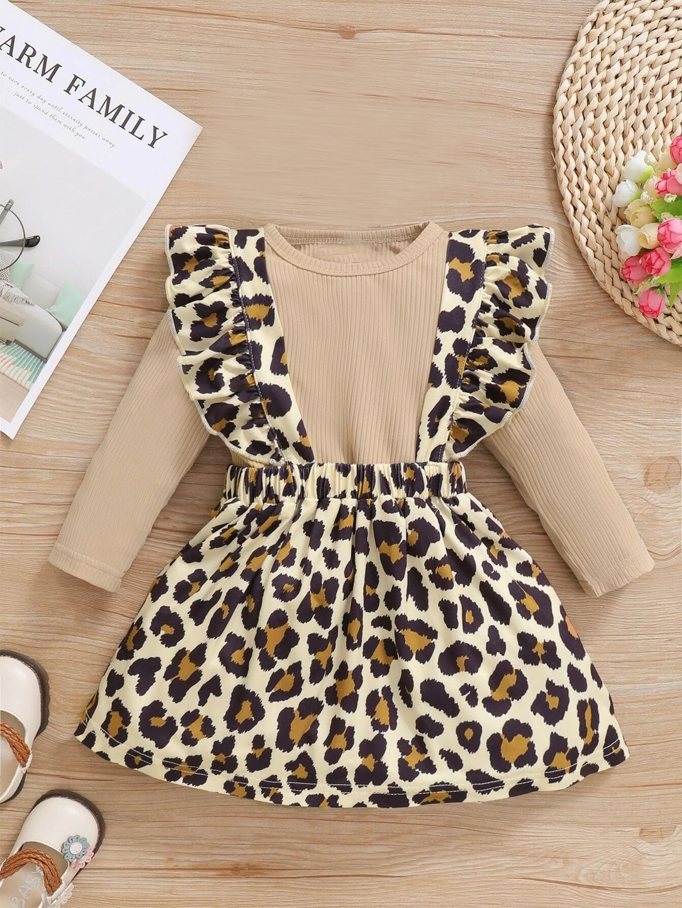 TAGAS Girls Leapard Print Full Sleeve Dress || Girls Dress || Party Dress for Girls || Fancy Dress Cream