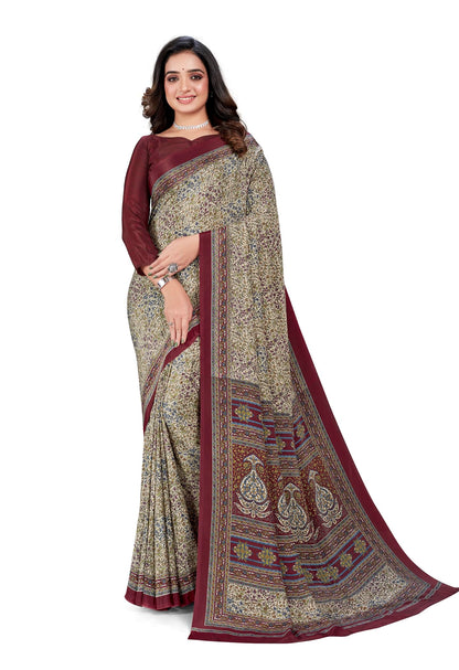 Vimla WomenS Multicolor Crepe Silk Uniform Saree With Blouse  Elegant Design For Various Professional Settings